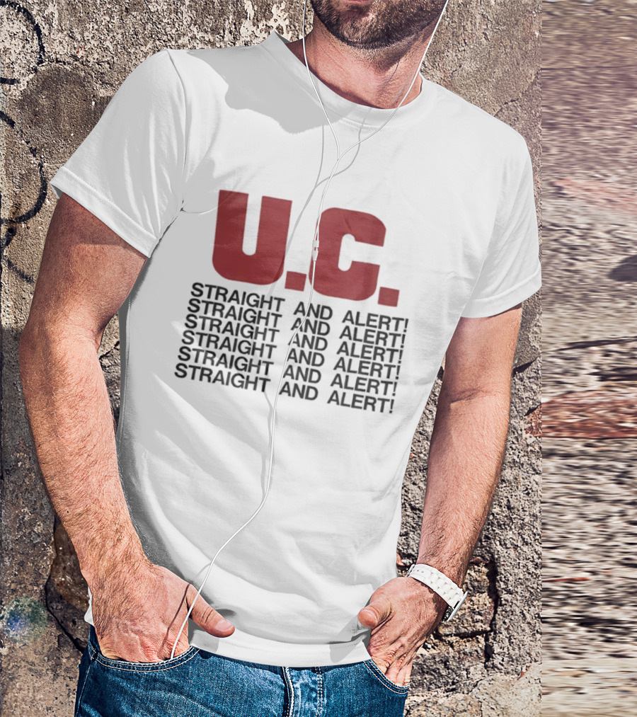 U.C. Straight And Alert Vintage Style Repeated Text Bold Red Black T-Shirt