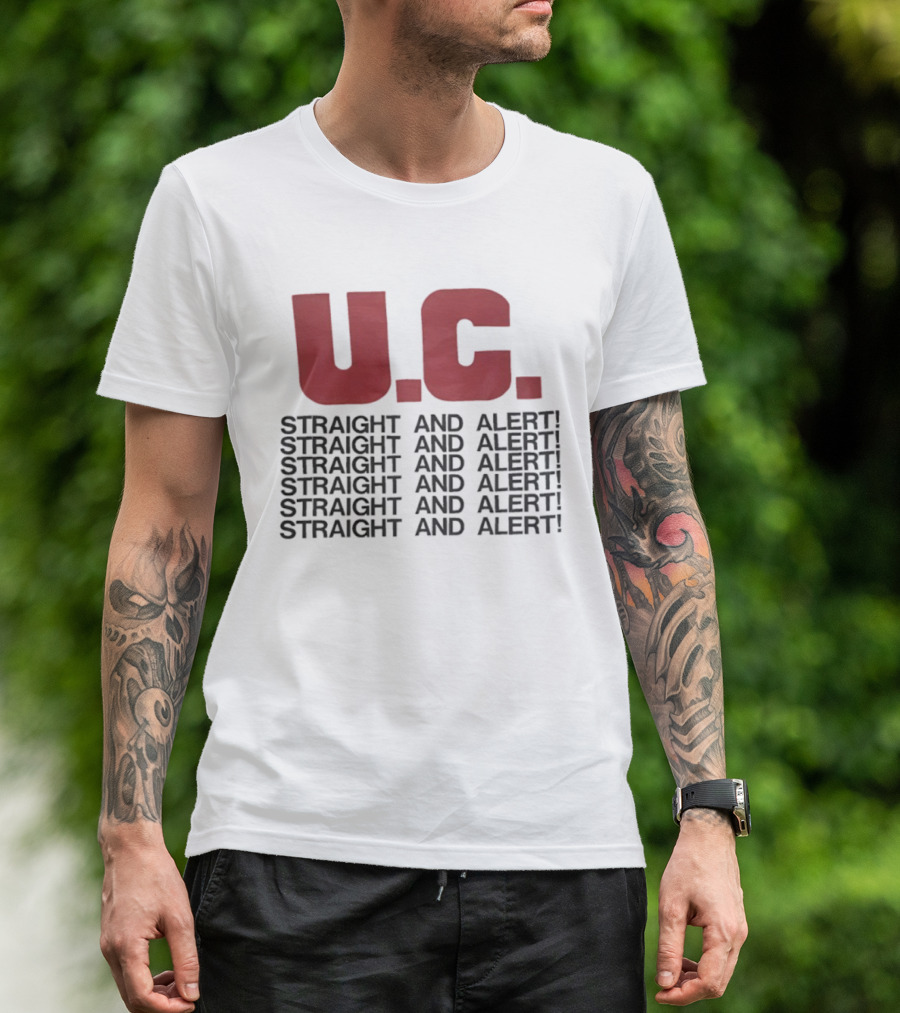 U.C. Straight And Alert Vintage Style Repeated Text Bold Red Black T-Shirt