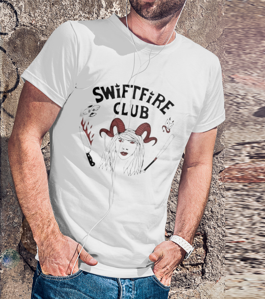 Stranger Things Swiftfire Club Demon Horns Red Flames Design T-Shirt