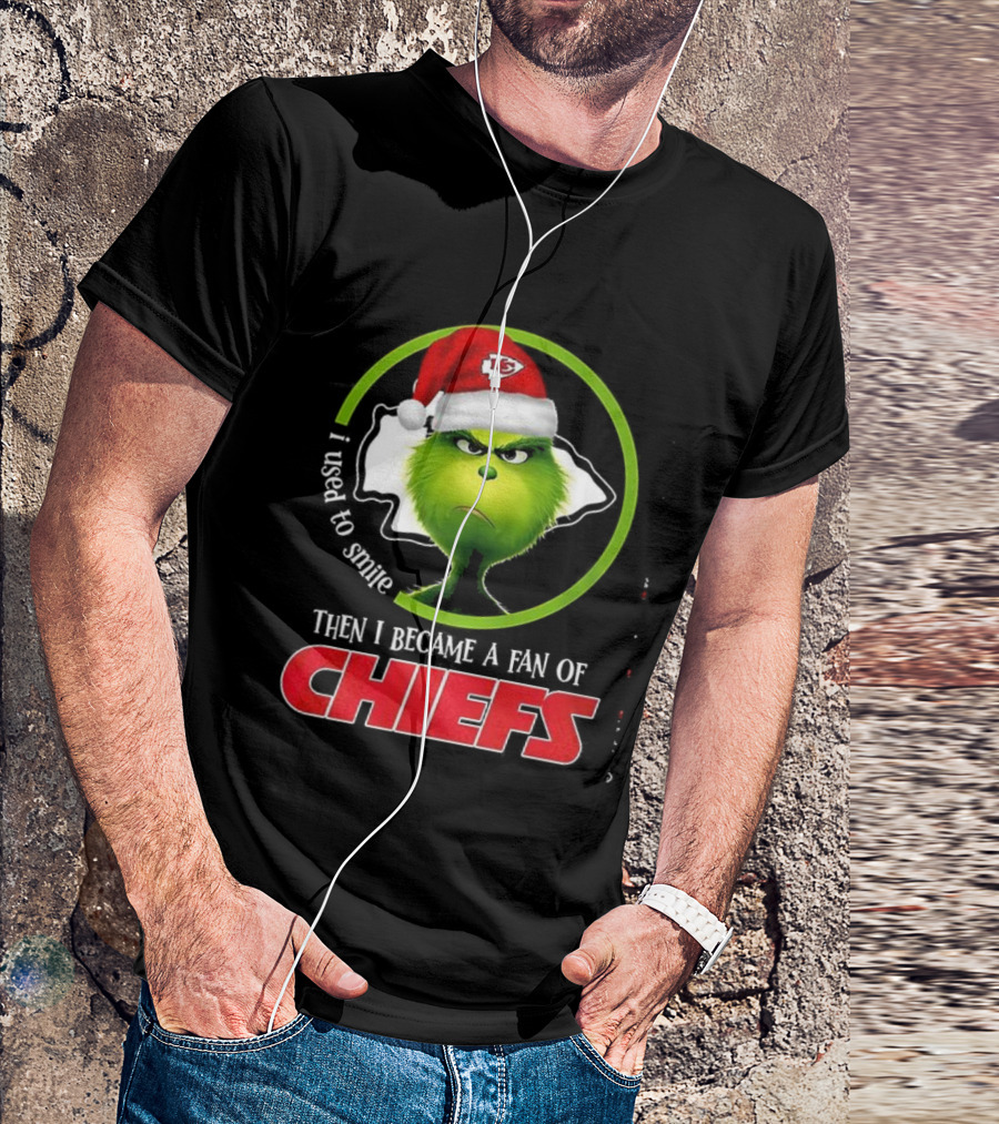 Grinch I Used To Smile Then I Became A Fan Of Chiefs Santa Hat T-Shirt