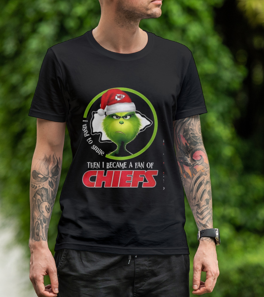 Grinch I Used To Smile Then I Became A Fan Of Chiefs Santa Hat T-Shirt