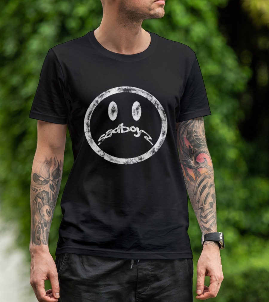 Sad Boyz Frown Distressed Grunge Aesthetic Emo Emoticon T-Shirt