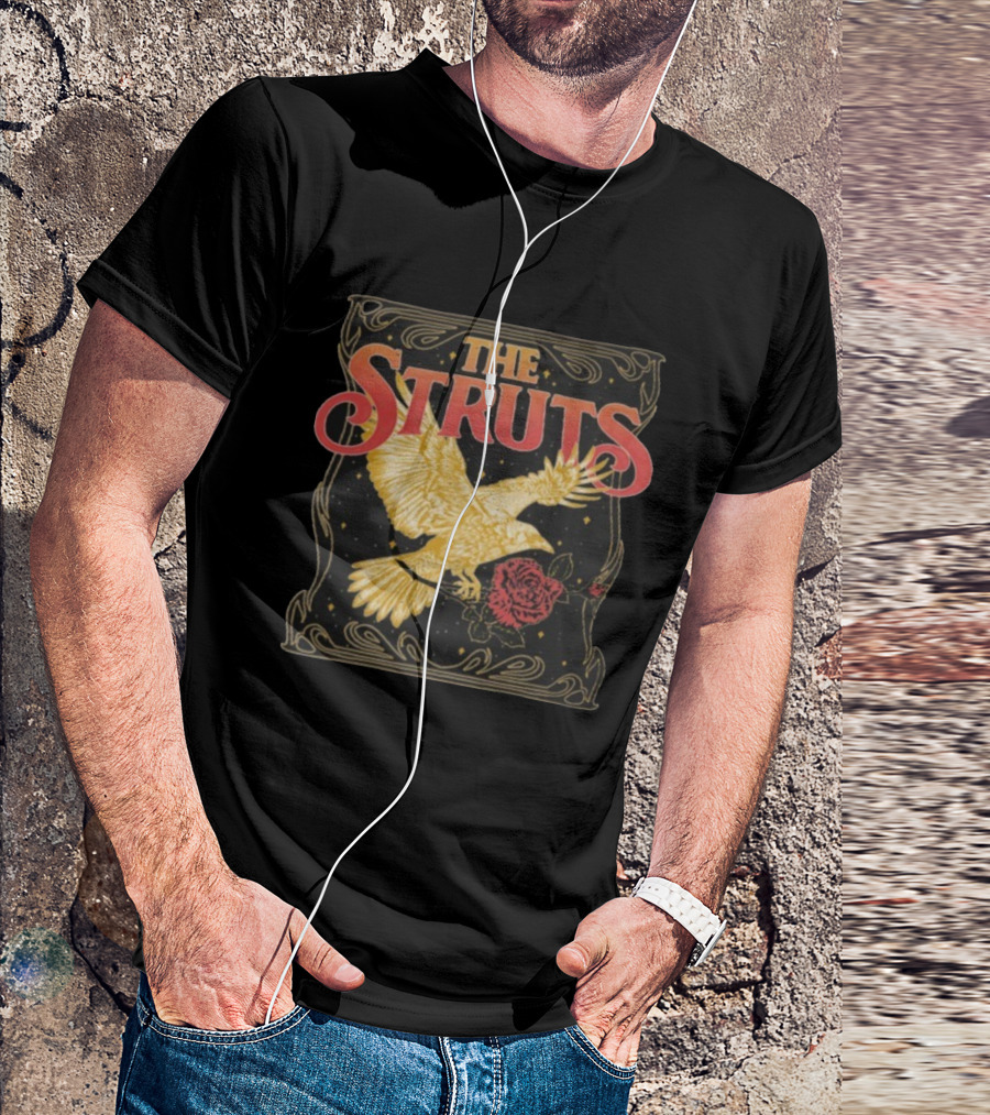 The Struts Golden Raven Holding Rose Vintage Art Deco Style T-Shirt