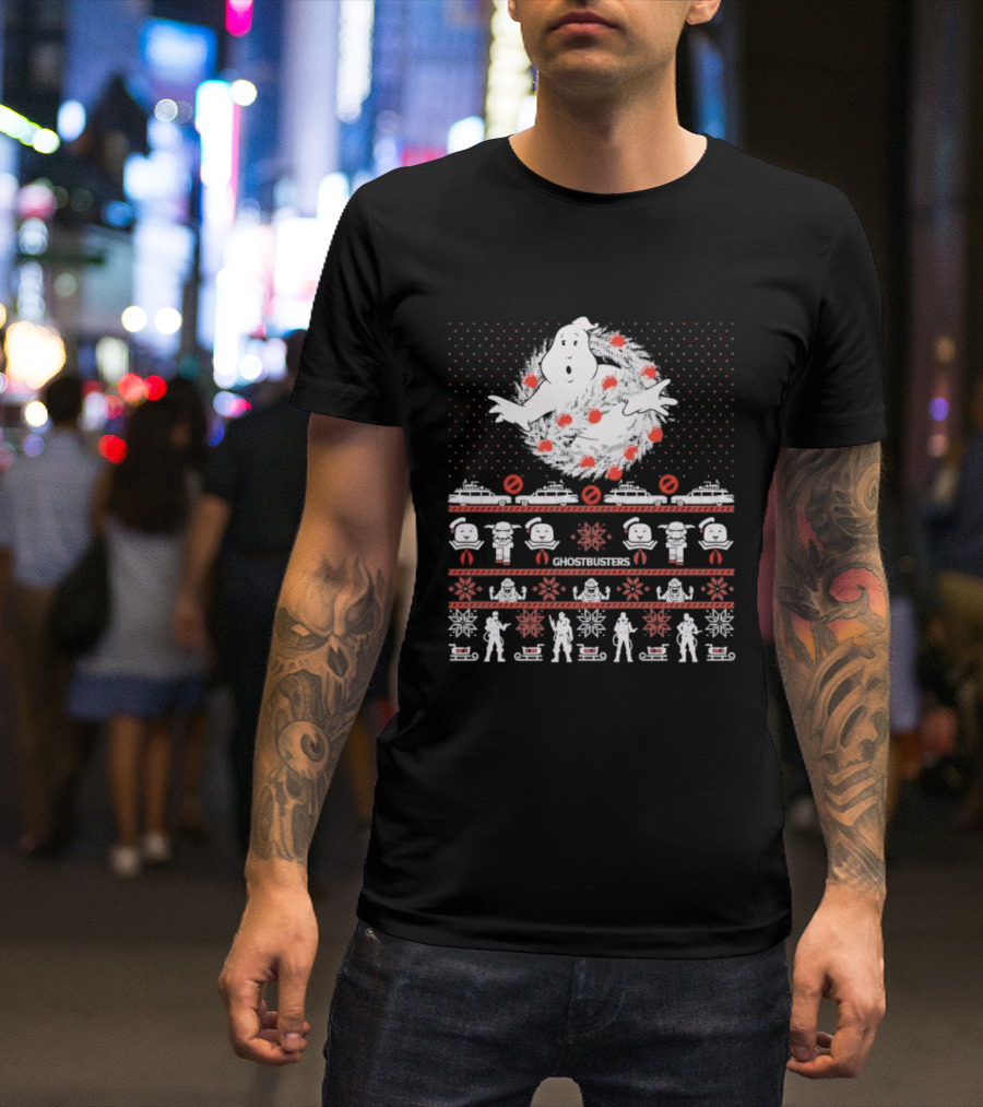 Ghostbusters Tis The Season For Bustin Ugly Christmas Sweater Style T-Shirt