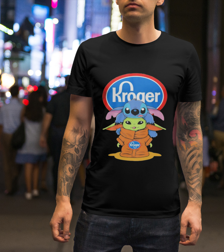 Kroger Baby Stitch And Baby Yoda Fun Illustration T-Shirt
