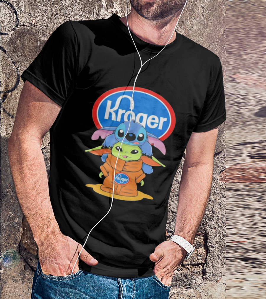 Kroger Baby Stitch And Baby Yoda Fun Illustration T-Shirt