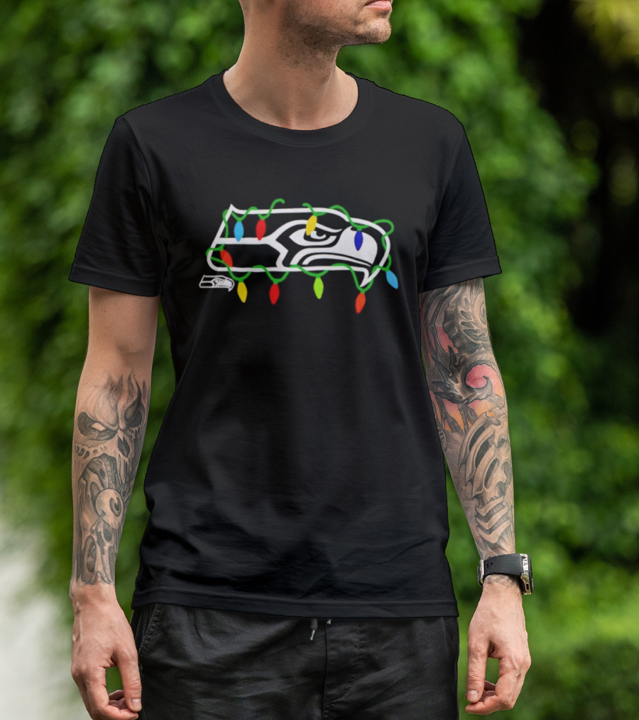 Seattle Seahawks Christmas Festive Lights Football Team Holiday Decor T-Shirt