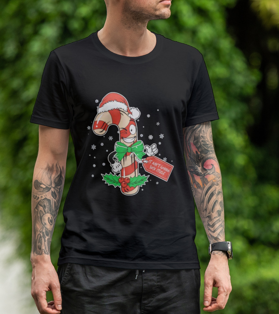 Cheeky Christmas Candy Cane Santa Hat It Ain’t Gonna Suck Itself T-Shirt