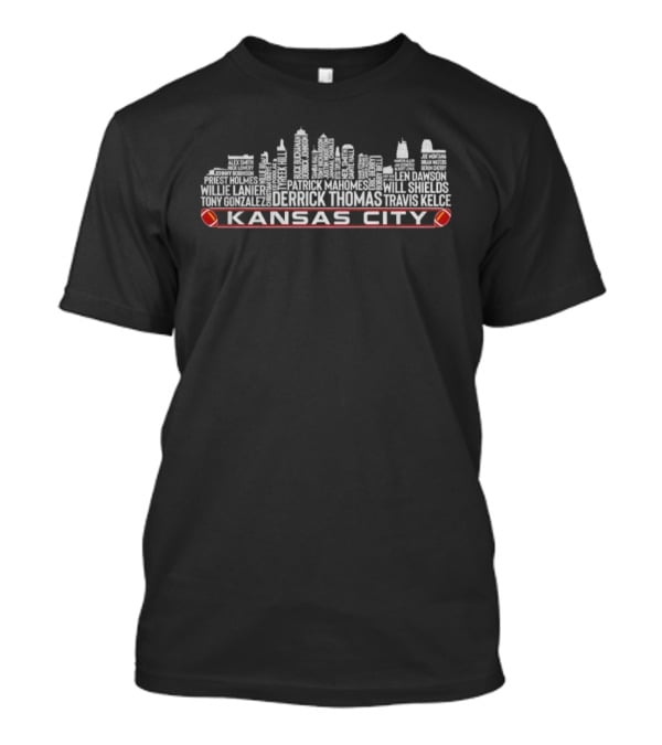 Kansas City Chiefs NFL Legends City Skyline Derrick Thomas Travis Kelce Patrick Mahomes Tony Gonzalez Tyreek Hill T-Shirt