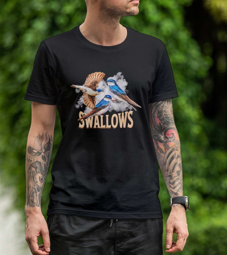 Swallows Hirundinidae Blue Birds Realistic Image T-Shirt