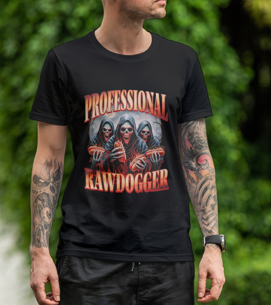 Professional Rawdogger Skeleton Trio With Hotdogs T-Shirt