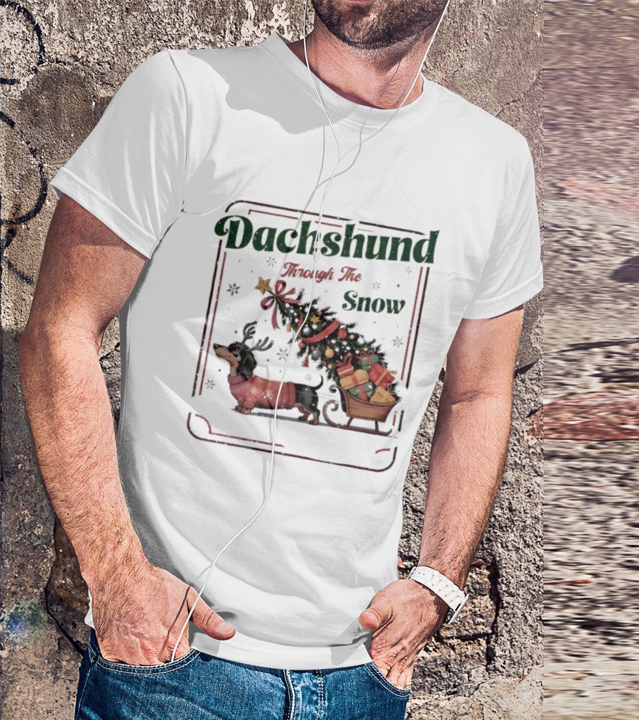 Dachshund Through The Snow Xmas Holiday Sled Presents T-Shirt