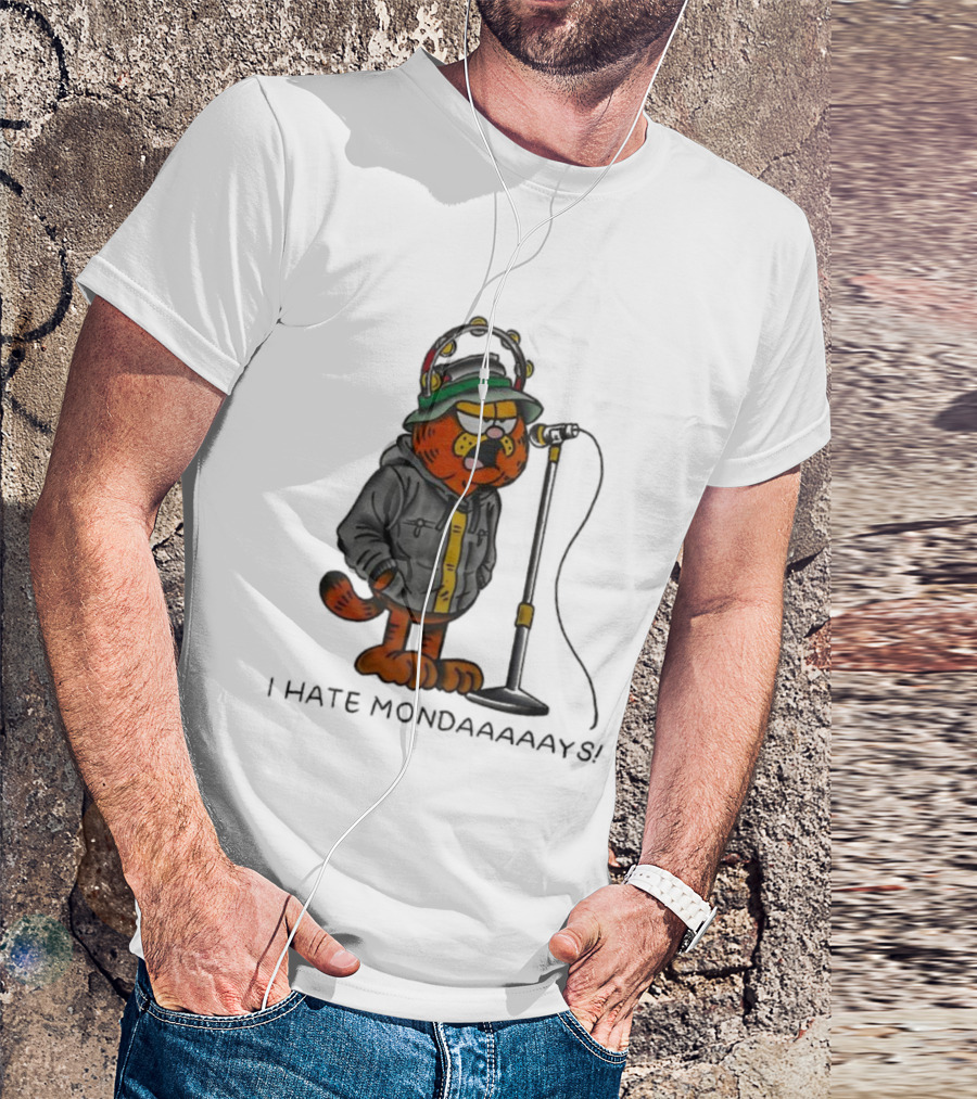 Garf Cat I Hate Mondaaaaays And Bucket Hat Microphone T-Shirt