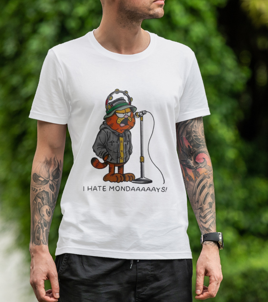 Garf Cat I Hate Mondaaaaays And Bucket Hat Microphone T-Shirt