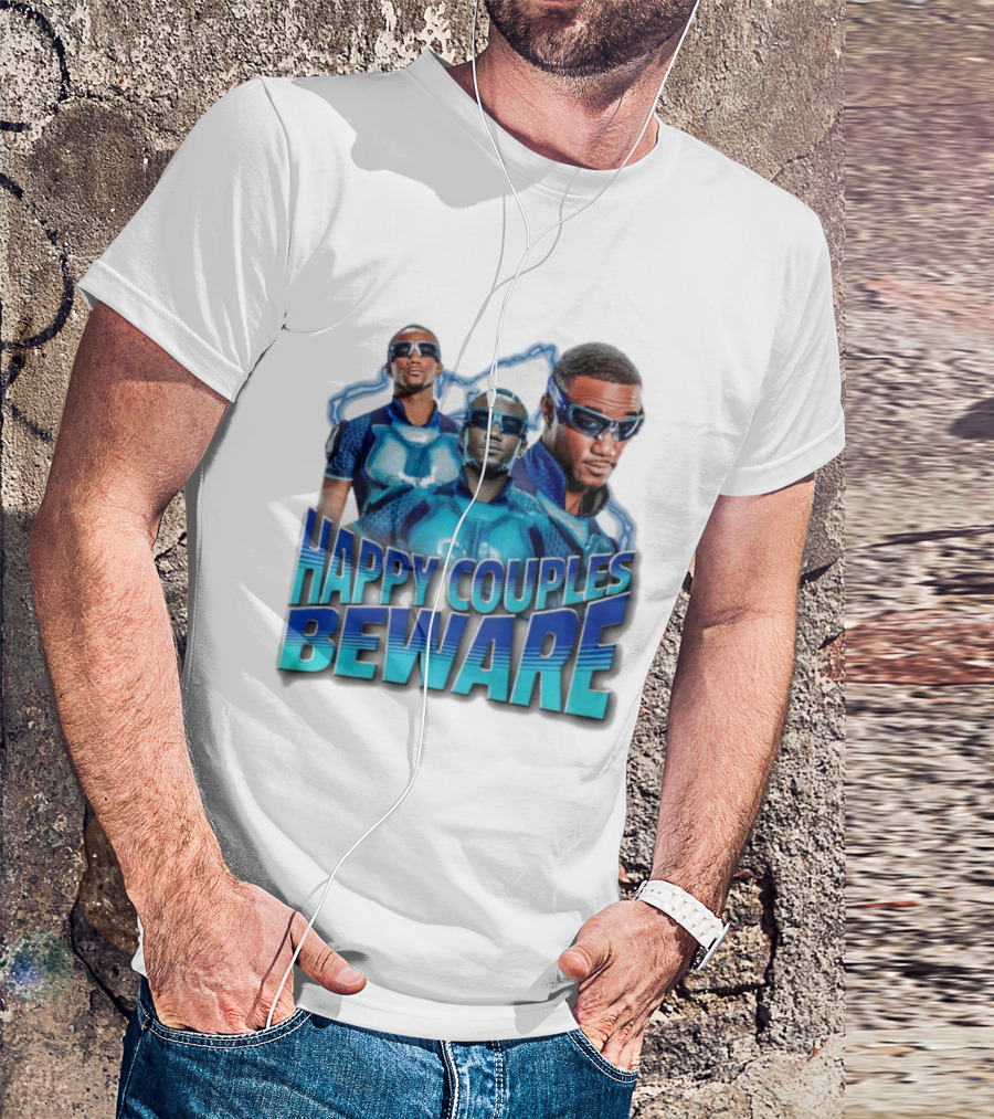 Happy Couples Beware Blue Outfits And Sunglasses Trio T-Shirt