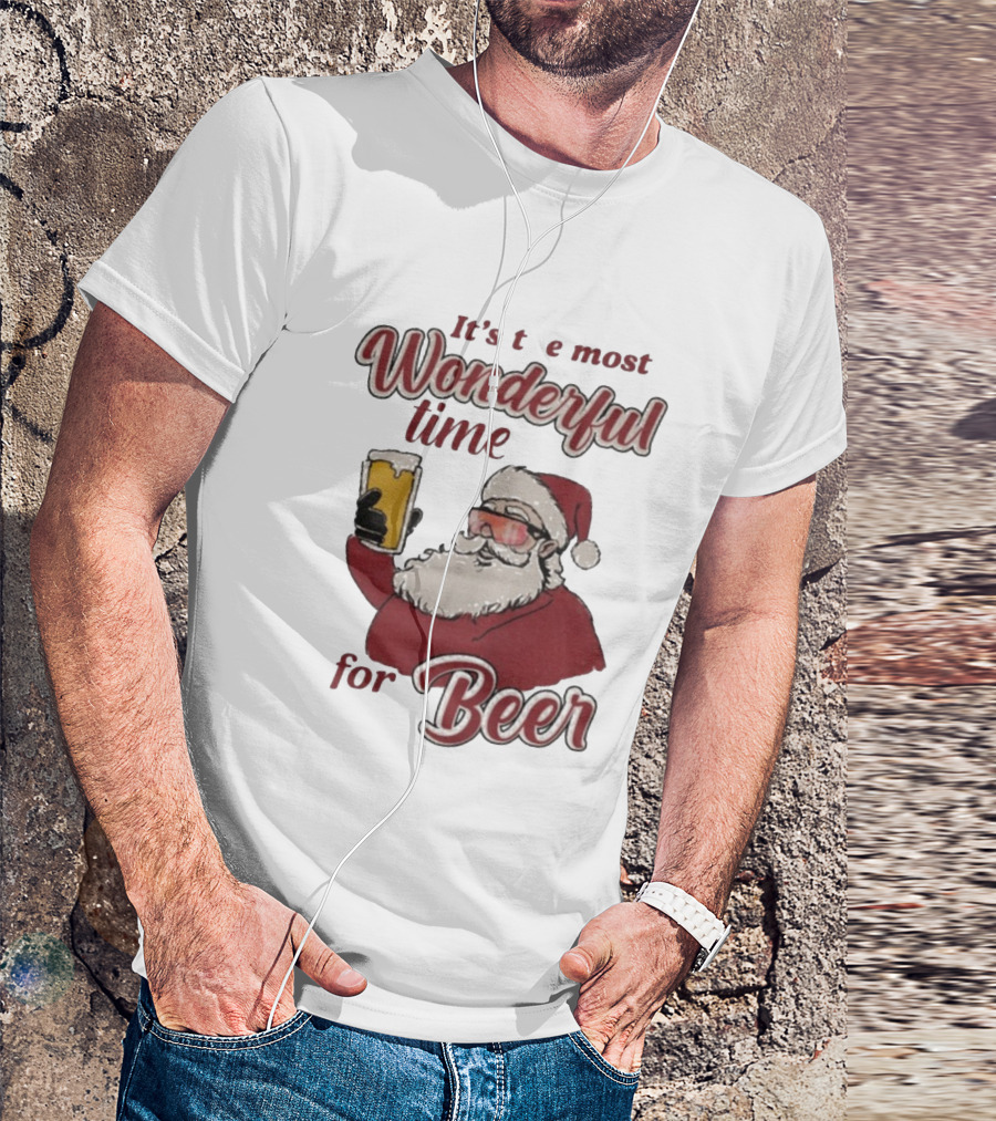 It's The Most Wonderful Time For Beer Christmas Santa T-Shirt