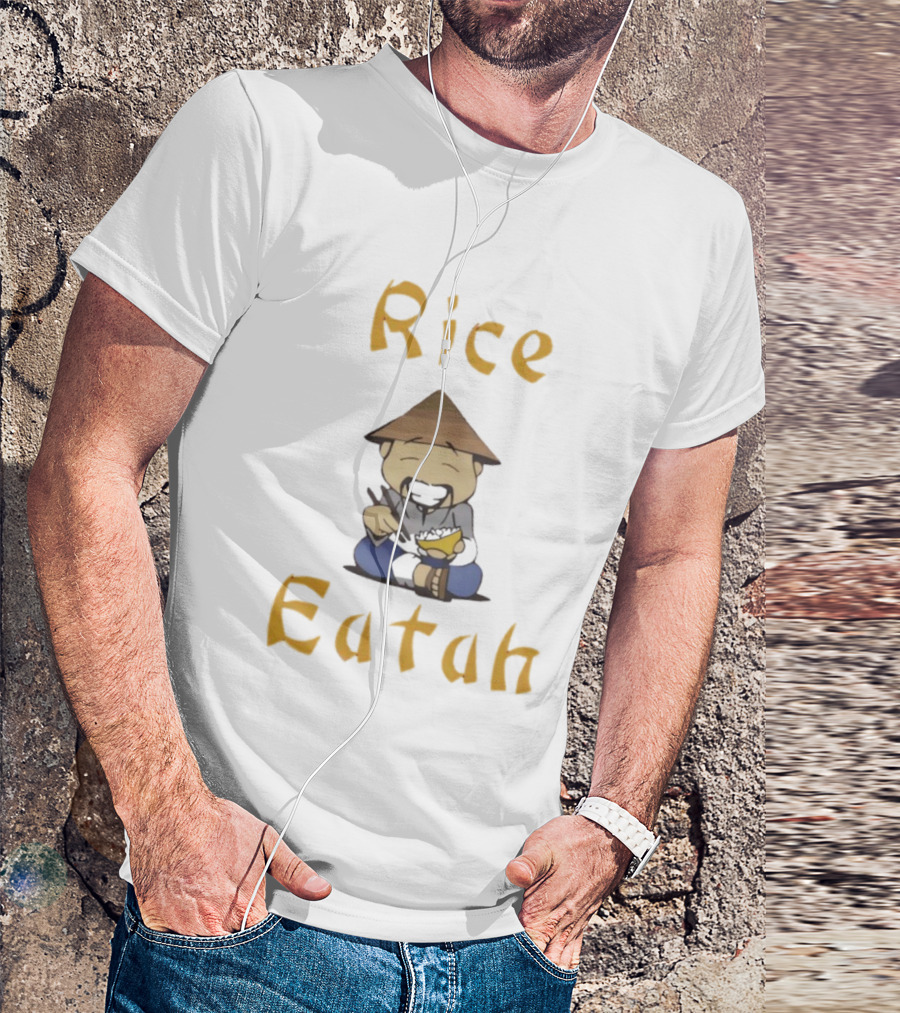 Rice Eatah Character With Straw Hat And Bowl T-Shirt