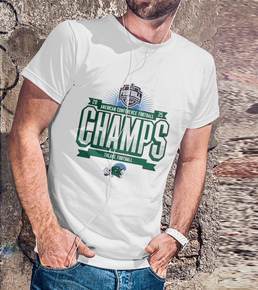 Tulane Football 2025 American Conference Champs Blueprint Helmet Champs T-Shirt