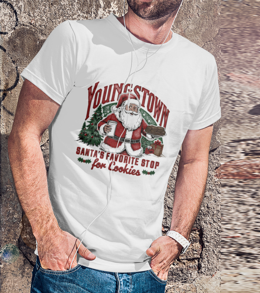 Youngstown Santa's Favorite Stop For Cookies Christmas Tree And Gifts T-Shirt