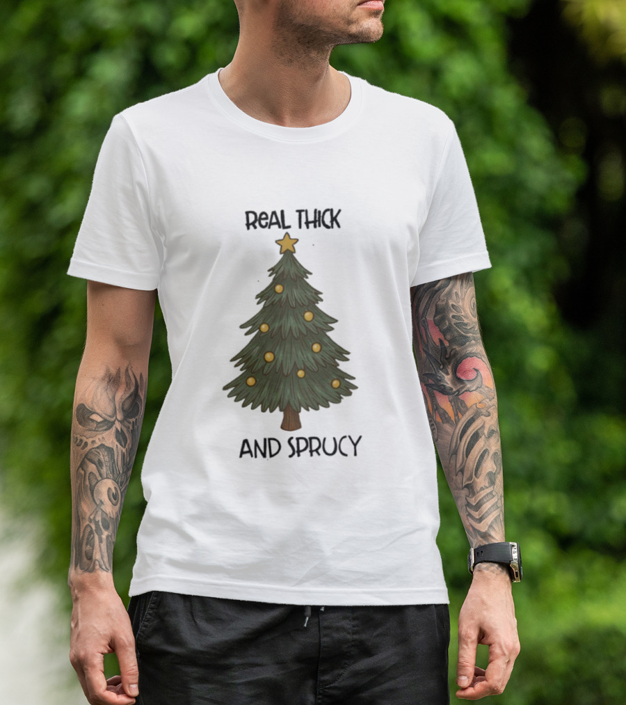 Real Thick And Sprucy Christmas Tree With Star And Ornaments T-Shirt