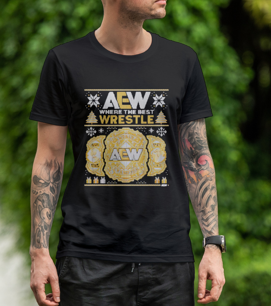AEW Where The Best Wrestle Championship Holiday Christmas T-Shirt