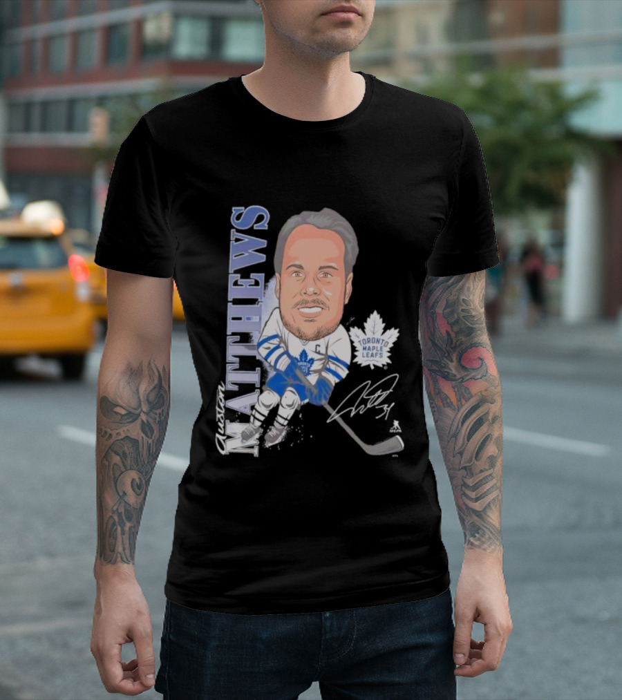 Auston Matthews Toronto Maple Leafs Signature Art Caricature T-Shirt