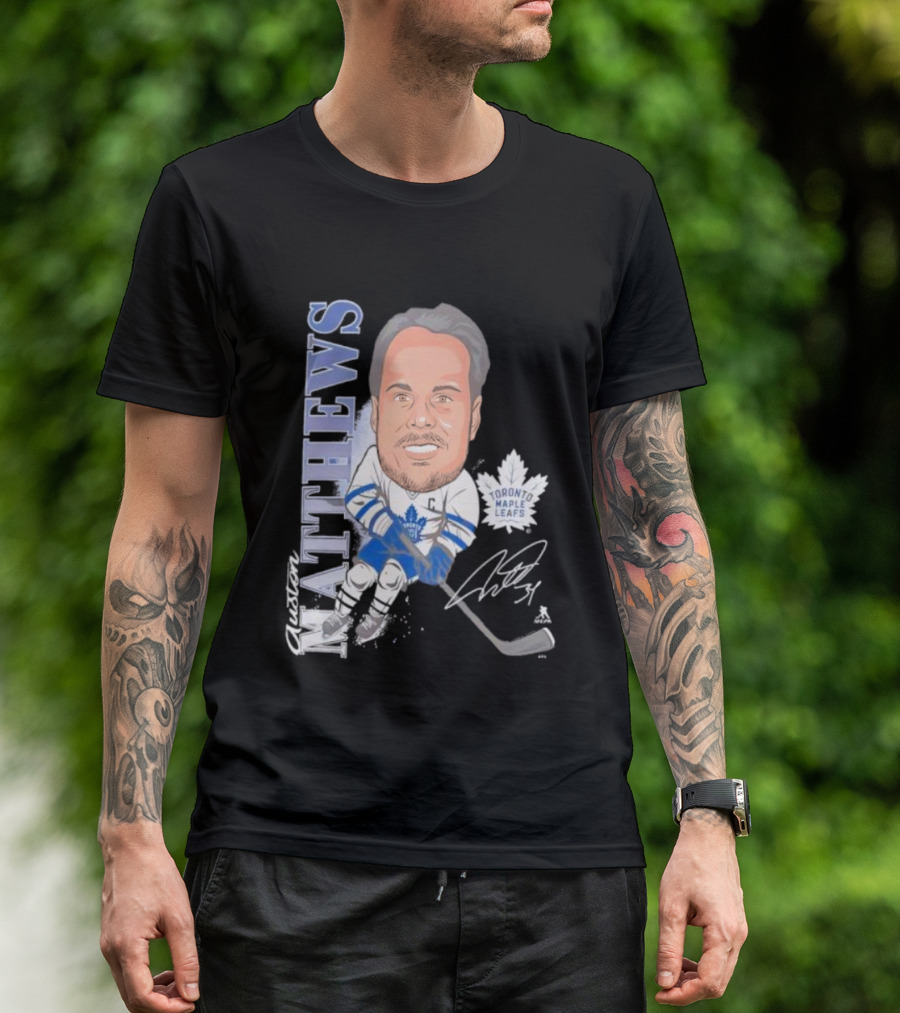 Auston Matthews Toronto Maple Leafs Signature Art Caricature T-Shirt