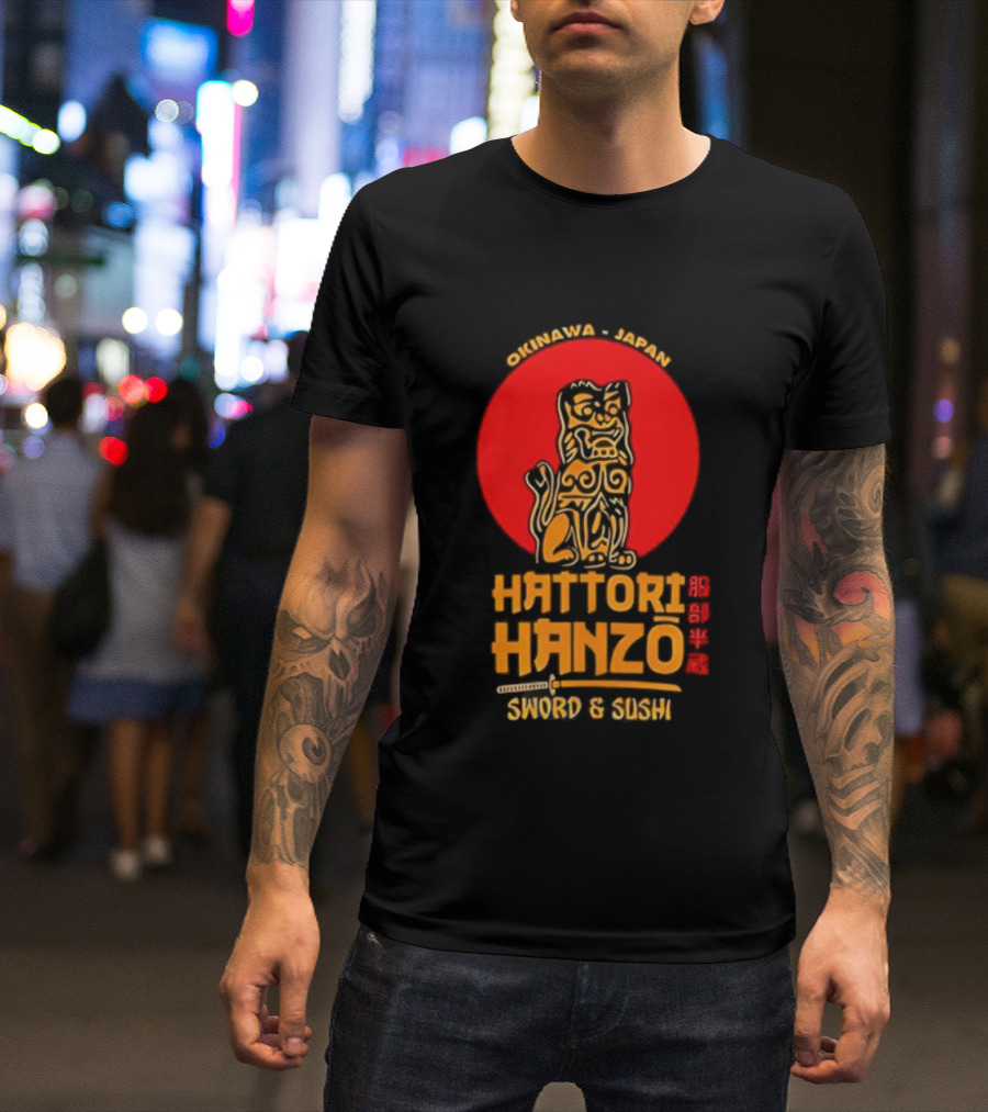Hattori Hanzo Okinawa Japan Sword & Sushi Foo Dog T-Shirt