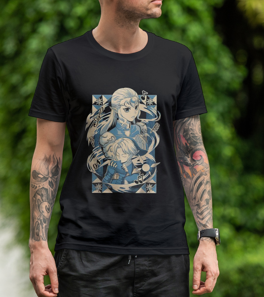 Link Zelda Ocarina Of Time Musical Art Nouveau Style T-Shirt