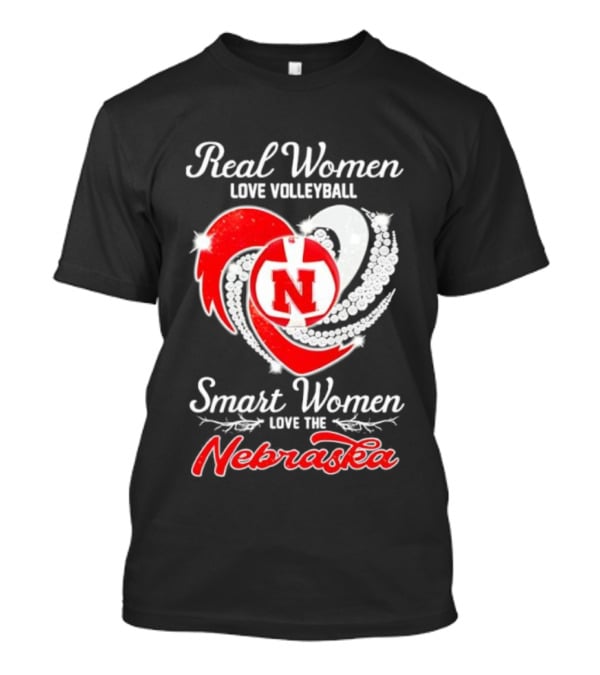 Real Women Love Volleyball Smart Women Love The Nebraska N Heart T-Shirt