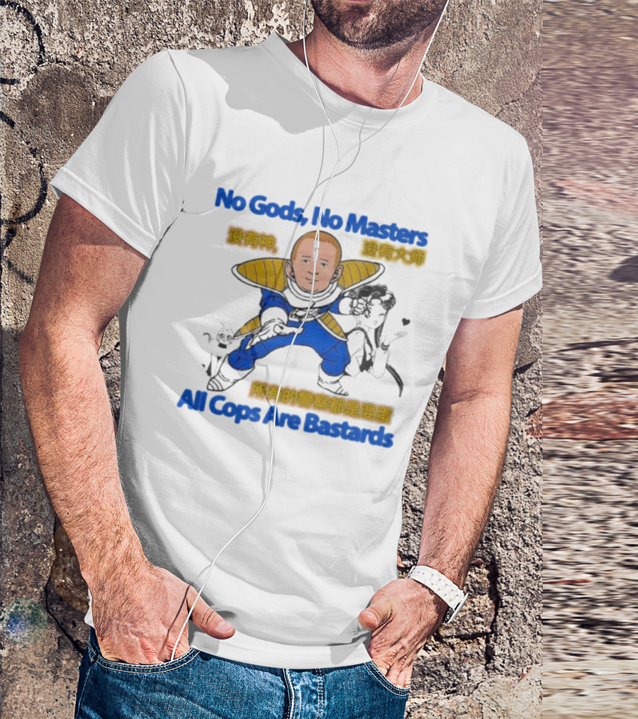 Bobby Hill X Vegeta Sailor Moon No Gods No Masters All Cops Are Bastards T-Shirt
