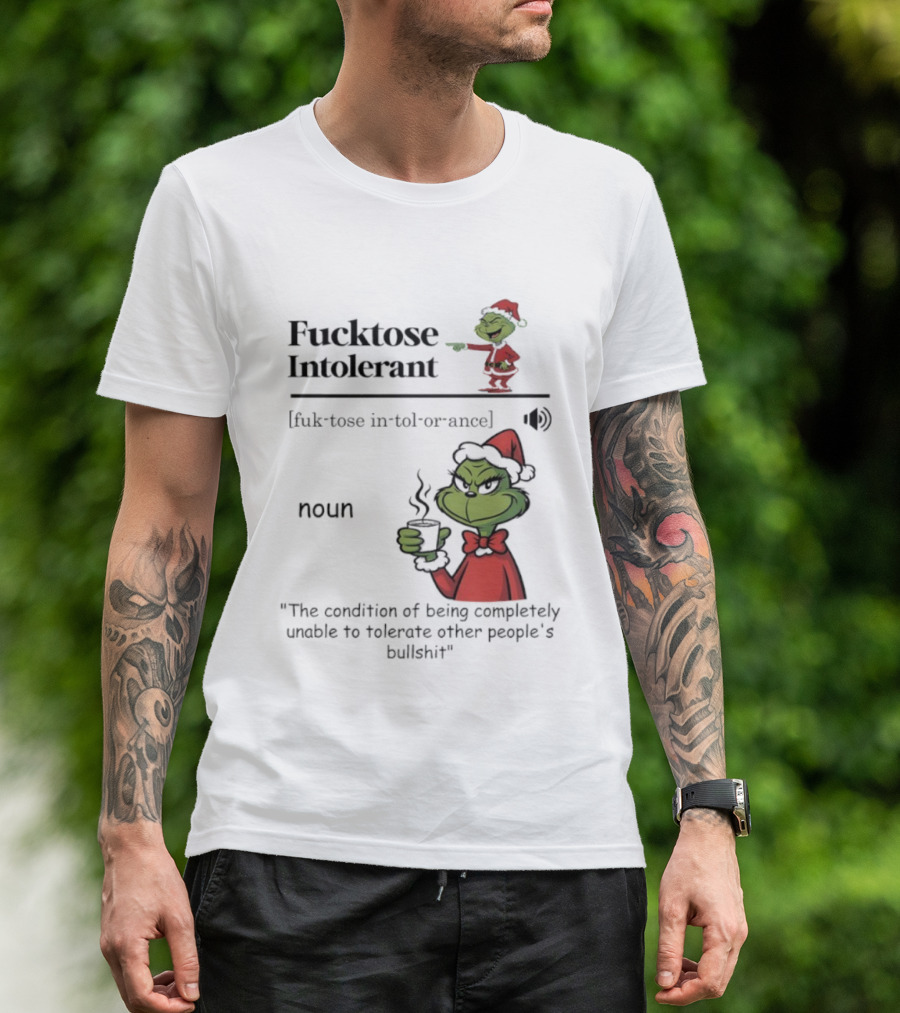 Grinch Christmas Fucktose Intolerant Definition Noun Statement T-Shirt
