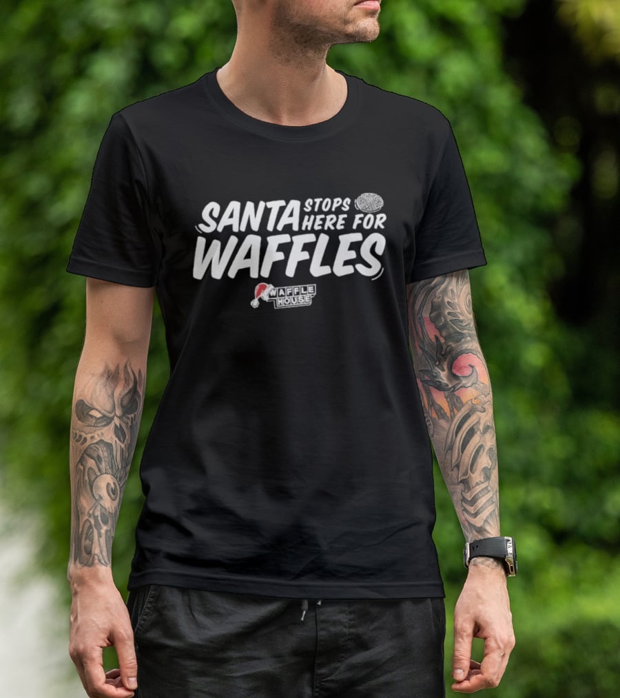 Santa Stops Here For Waffles Waffle House Christmas T-Shirt