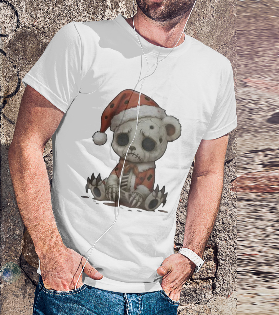 Merry & Boney Christmas Creepy Skeleton Teddy Bear Santa Hat T-Shirt