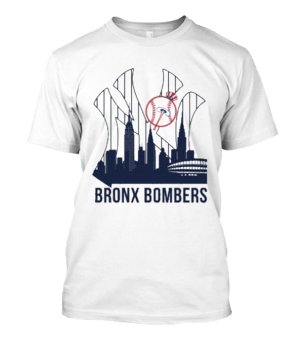 New York Yankees Bronx Bombers Skyline Classic Yankees Bat And Hat Icon T-Shirt
