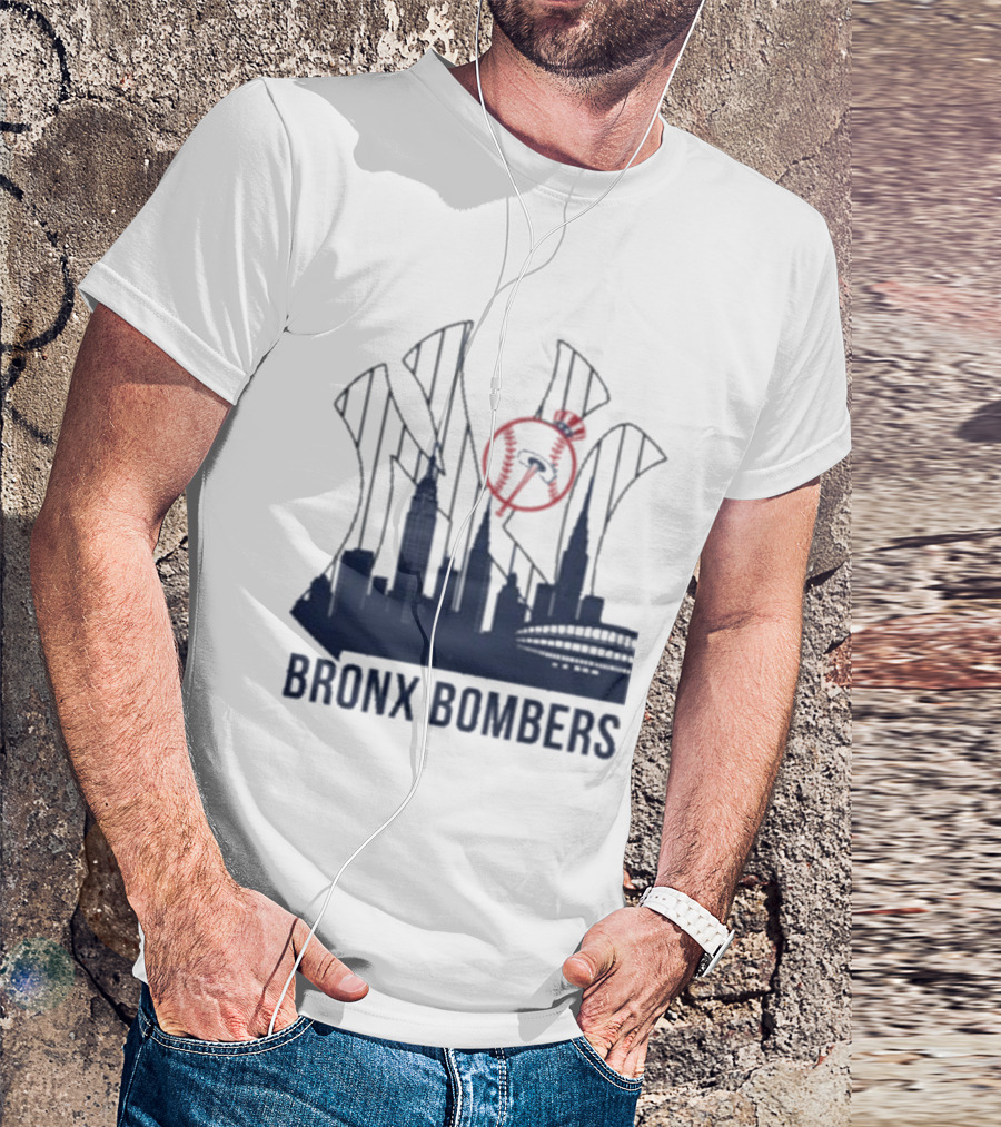 New York Yankees Bronx Bombers Skyline Classic Yankees Bat And Hat Icon T-Shirt