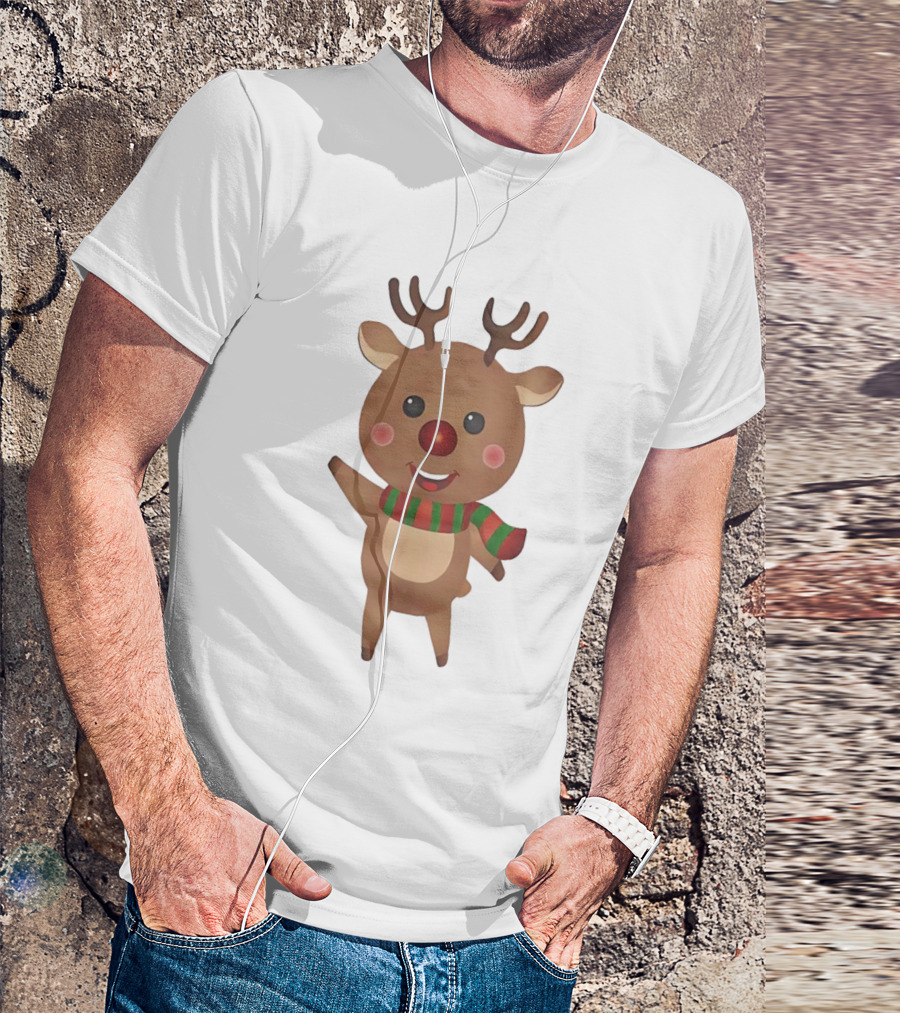 Rudolph Reindeer Christmas Cute Cartoon Scarf T-Shirt