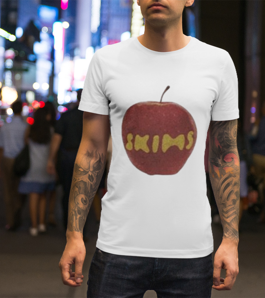 Skims Apple Bold Yellow Text On Red Apple T-Shirt