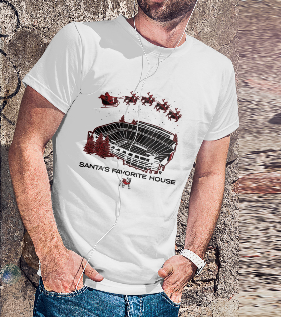 Santa's Favorite House Georgia Bulldogs Sanford Stadium Holiday Scene T-Shirt