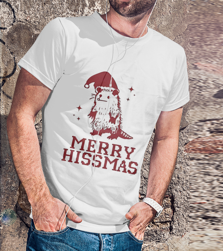 Merry Hissmas Opossum With Santa Hat Christmas Holiday Humor T-Shirt