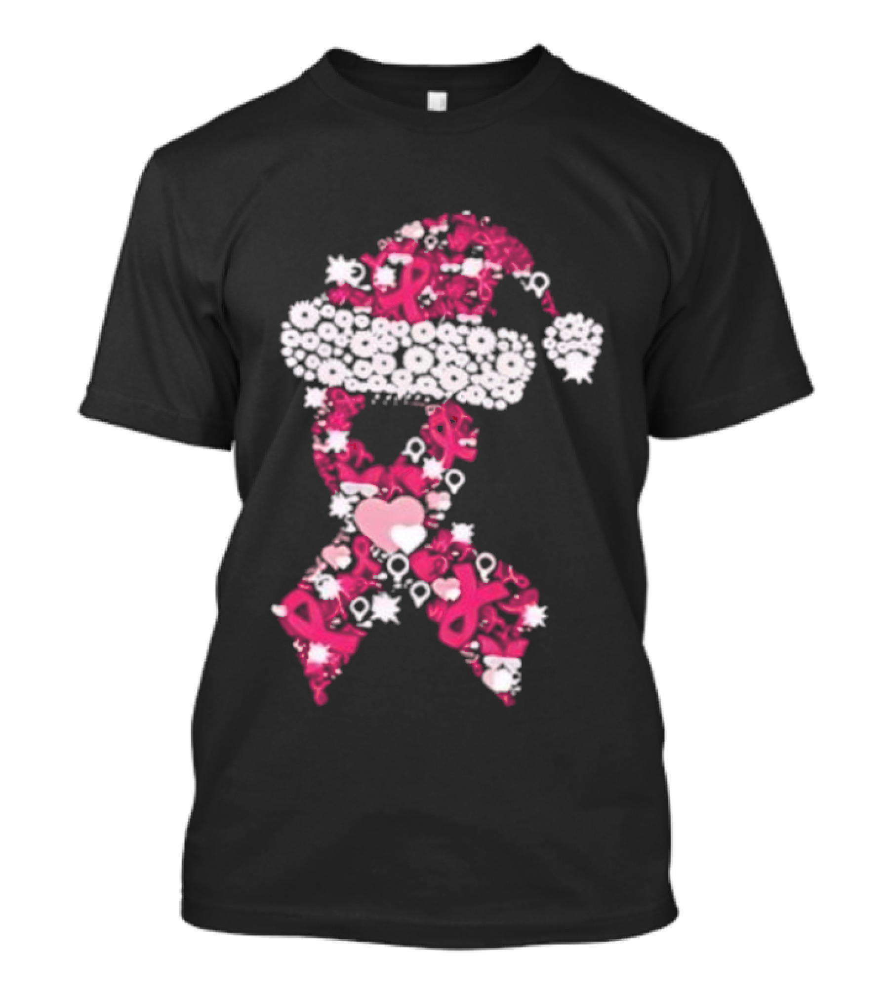 Santa Hat Breast Cancer Awareness Christmas Ribbon T-Shirt