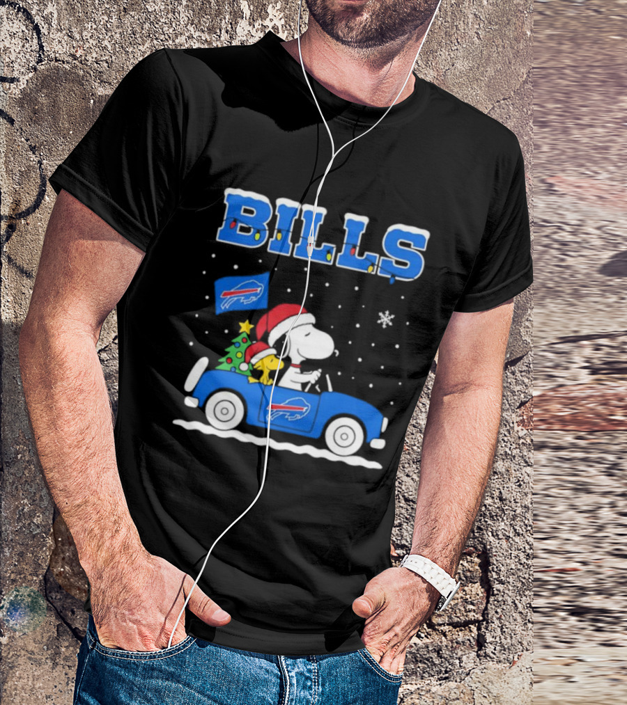 Buffalo Bills Christmas Snoopy Woodstock Santa Car Holiday Snow T-Shirt