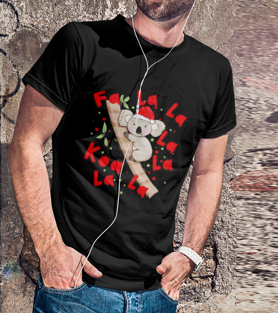 Festive Koala Climbing Candy Cane Santa Hat Christmas Australia T-Shirt