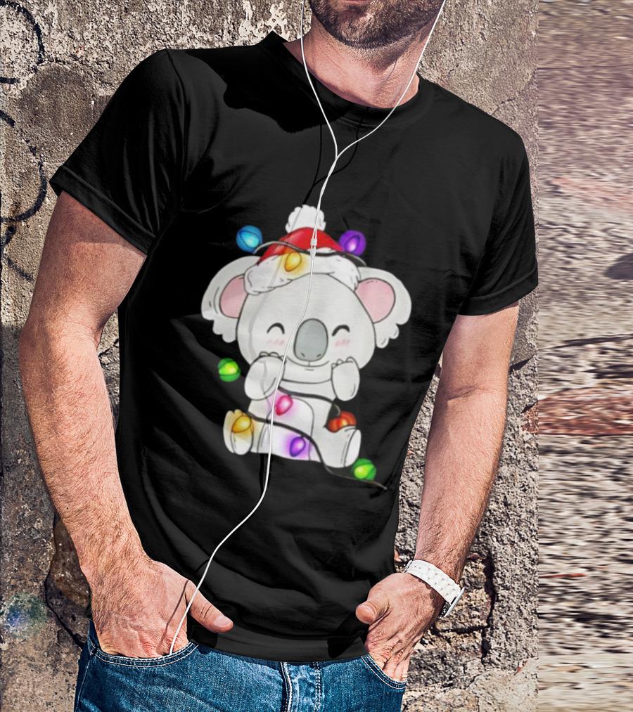 Koala Lover Christmas Lights Festive Santa Hat Cute Holiday Style T-Shirt