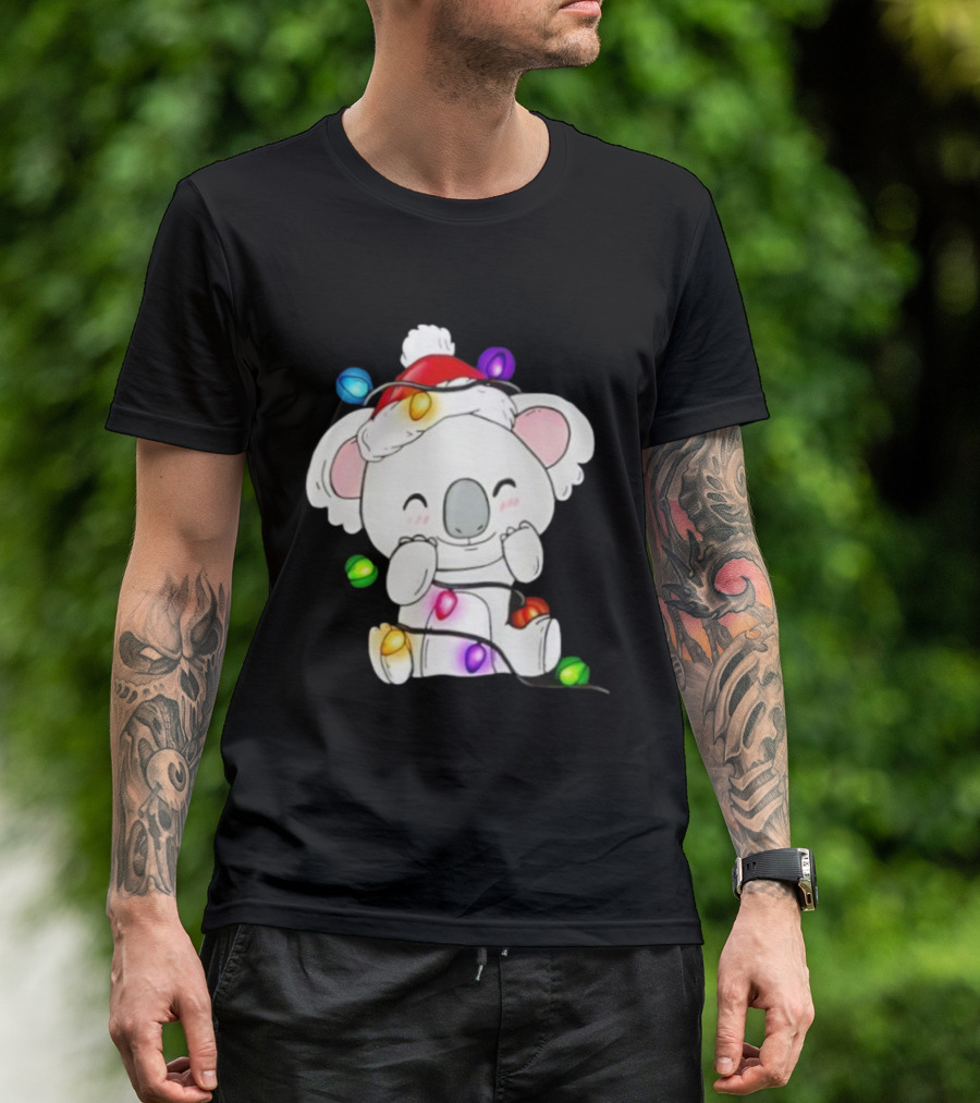 Koala Lover Christmas Lights Festive Santa Hat Cute Holiday Style T-Shirt