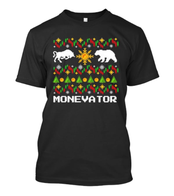 Monevator Buffalo Bear Holiday Pattern Christmas Snowflakes Trees T-Shirt