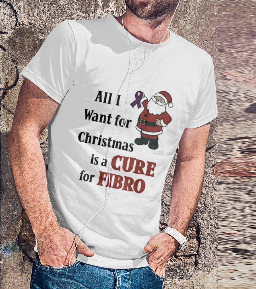 Santa Claus All I Want For Christmas Is A Cure For Fibro Purple Ribbon T-Shirt