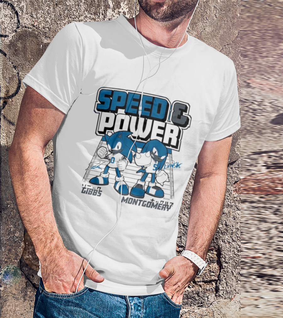 Detroit Lions Football Speed And Power Gibbs And Montgomery Sonic And Knuckles T-Shirt