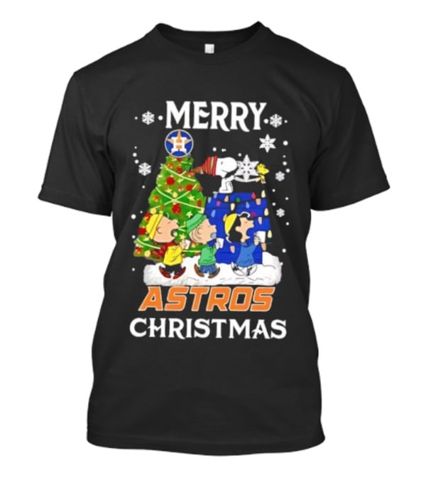 Merry Astros Christmas Snoopy And Friends Holiday Baseball Celebration T-Shirt