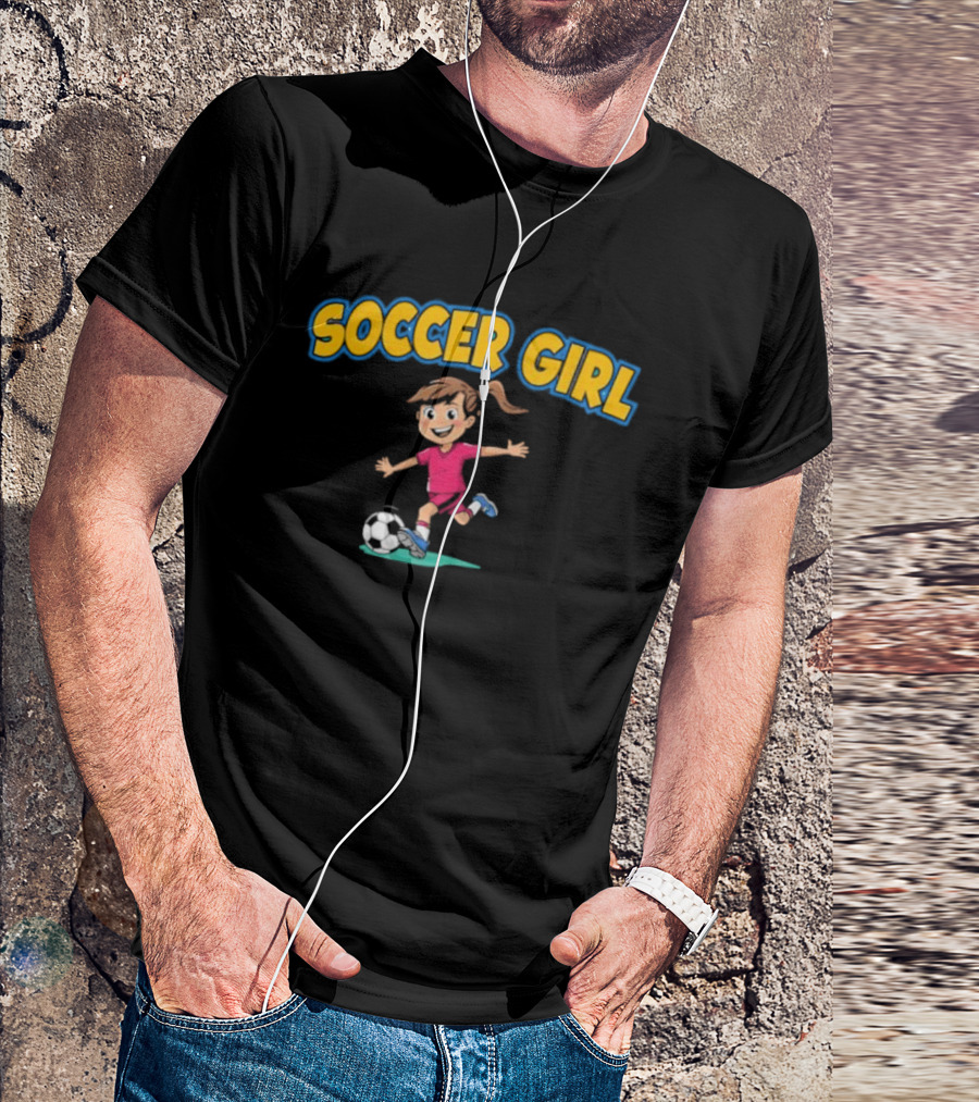 Soccer Girl Funny Cartoon Kid In Red With Soccer Ball T-Shirt